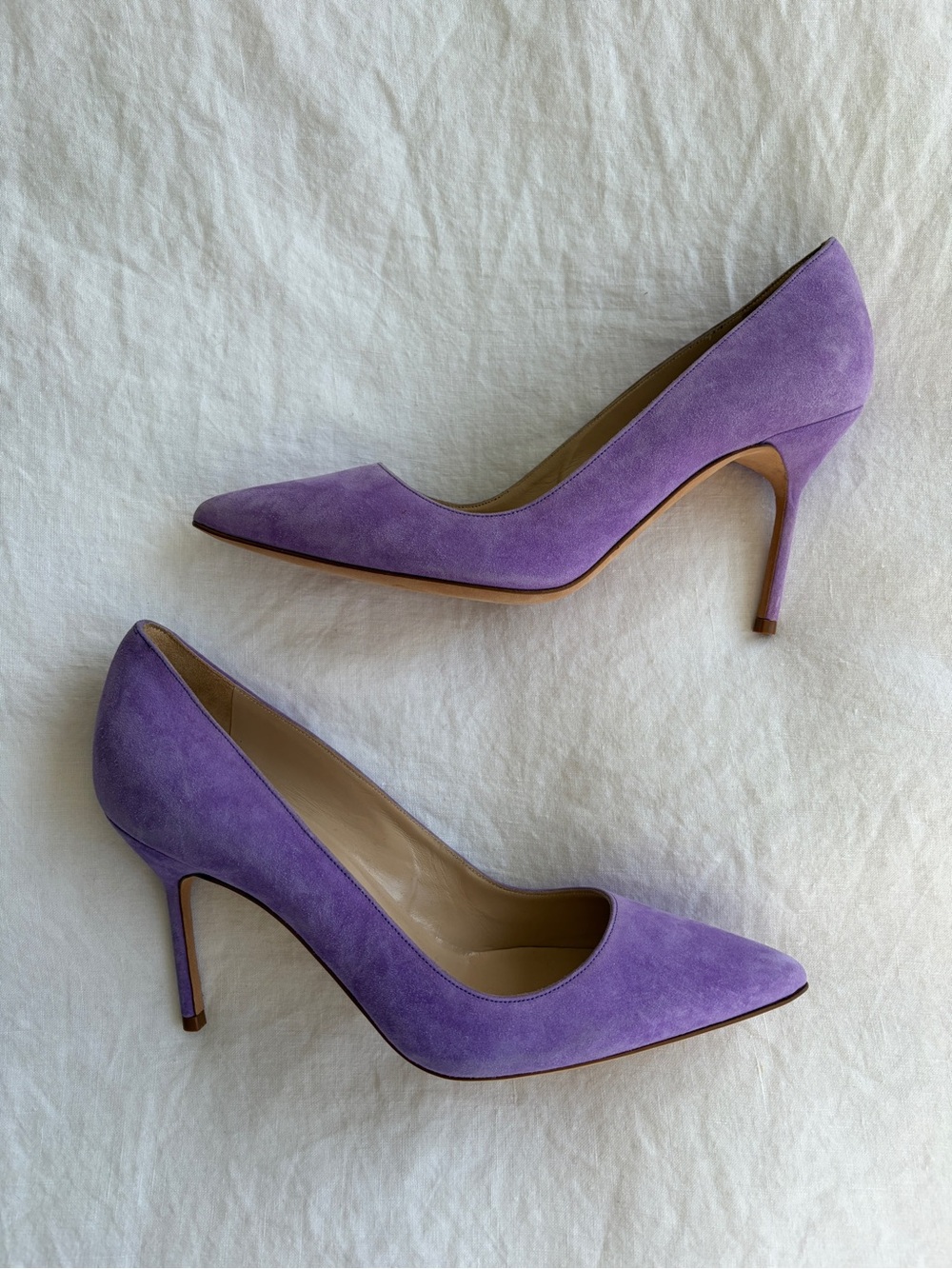 Manolo Blahnik Suede Pointy Toe BB 10 Classic Pumps Heels Purple Lilac Lavender - Picture 5 of 9